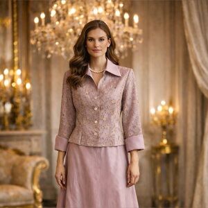 Vintage Pink 2-Piece Suit: Formal Jacket & Maxi Skirt